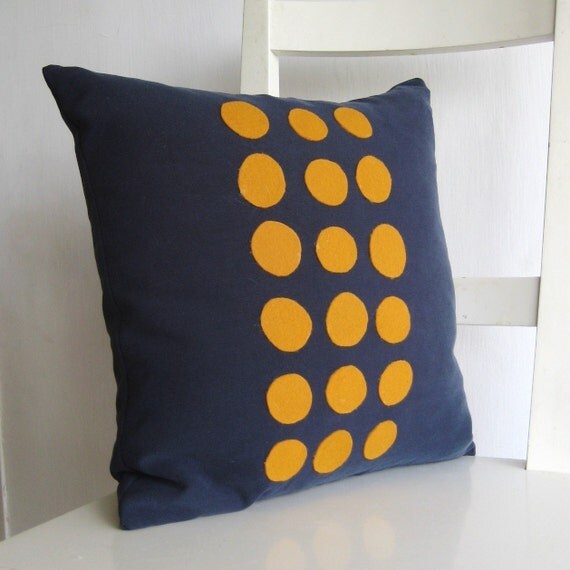 16x16 cushion Mustard Yellow dots on Navy Blue