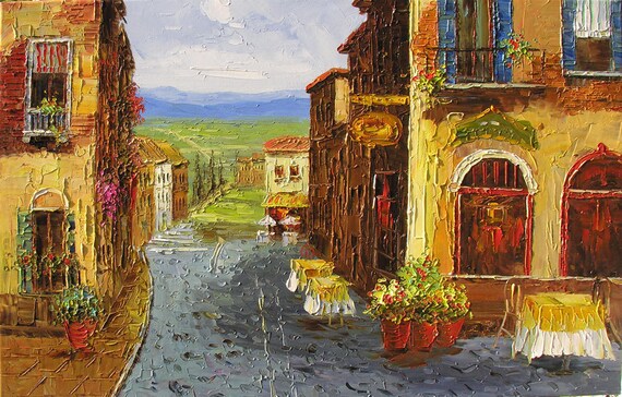 Original Oil Painting on canvas Palette Knife painting Italian Village ...