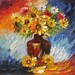 The Night Divas 24 x 24 Original Oil Painting Palette Knife Sunflowers Colorful Vase by Marchella
