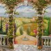 Hot Day 36 x 23 Italian Village Original Oil Painting Flowers Palette Knife Sunny Hills Countryside Fields Arch Summer by Marchella