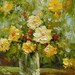 ORIGINAL Oil Painting Silance 23 x 30 Floral Palette Knife Yellow Cream Roses Bouquet Textured Still life Flowers Vase ART by Marchella