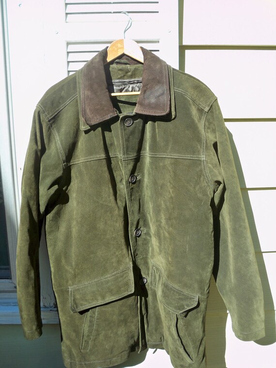 Green Suede Mens barn Fall Jacket Or Winter Coat