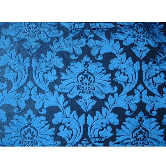 Damask Blue Burnout Velvet on Fancy Fabric