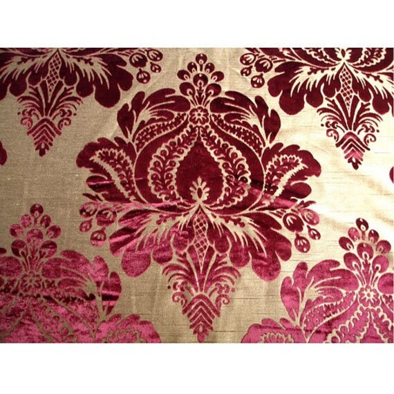 Burgundy Floral Damask Burnout Velvet on Fancy Fabric