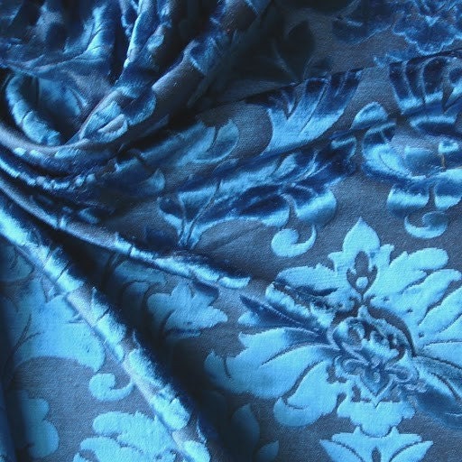 Damask Blue Burnout Velvet on Fancy Fabric