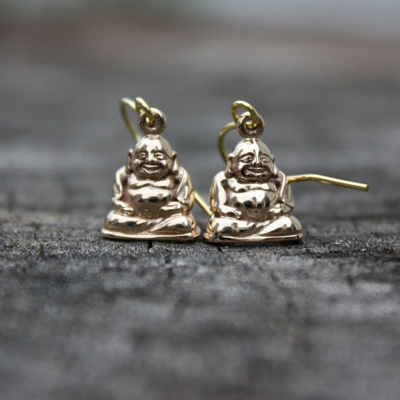 Laughing Buddha Earrings Bronze . 14K Gold Fill . by sevgicharms