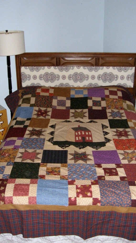 Saltbox house quilt in fabulous colors
