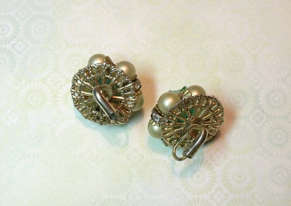 Vintage Clip On Earrings Button Style Rhinestones Golden