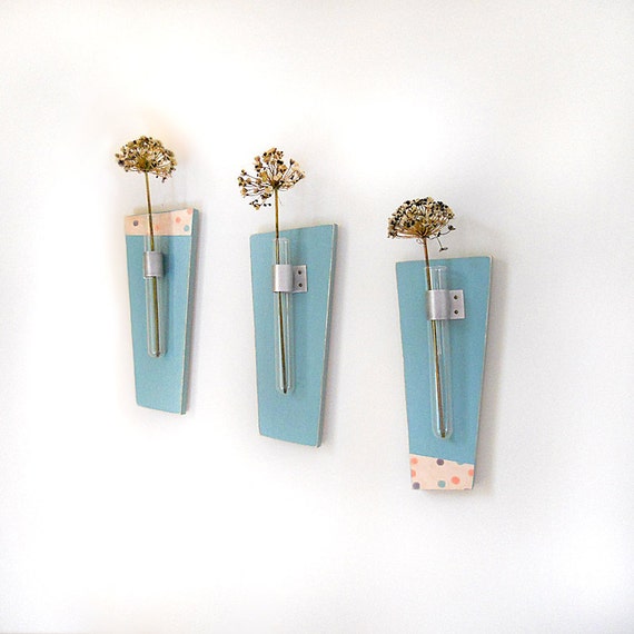 flower vase with test tubes- Sky- wall mounted vase- blue ... on Wall Vases For Flowers id=30897