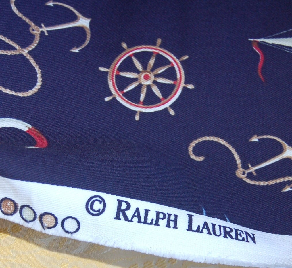 Ralph Lauren Navy Sailboat Nautical Upholstery Fabric Over 1