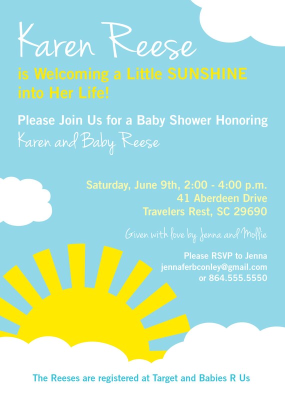 Sunshine Baby Shower Invitation Printable Boy or Girl Gender