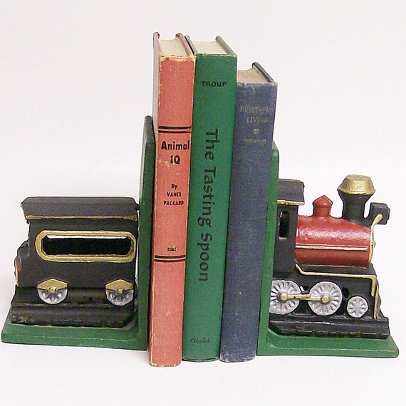 Vintage Cast Iron Train Bookends