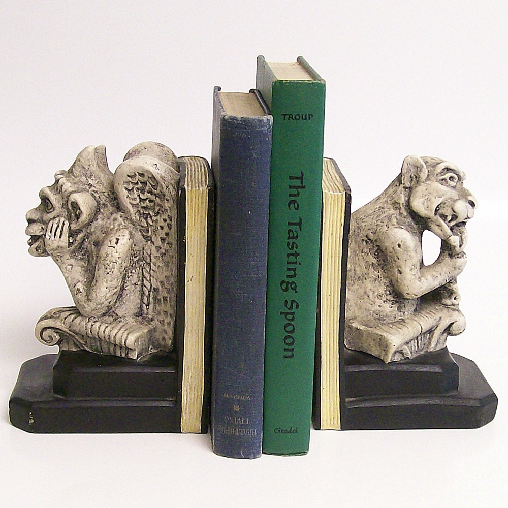 Vintage Whimsical Gargoyle Bookends by VintageShelfAndWall on Etsy