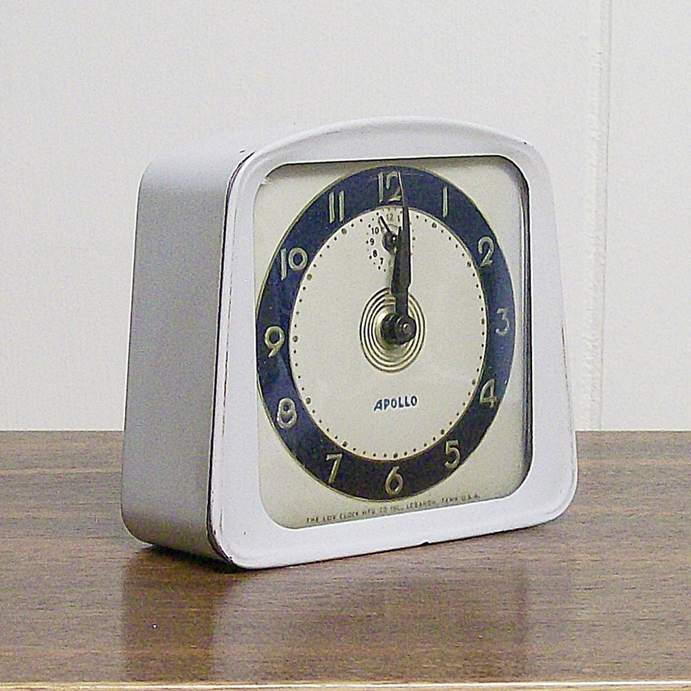 Vintage Alarm Clock Mechanical Lux Blue White