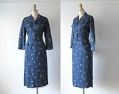 vintage skirt suit / two-piece rayon suit