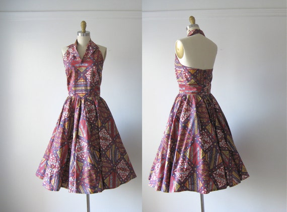 vintage 1950s dress / 50s halter sun dress