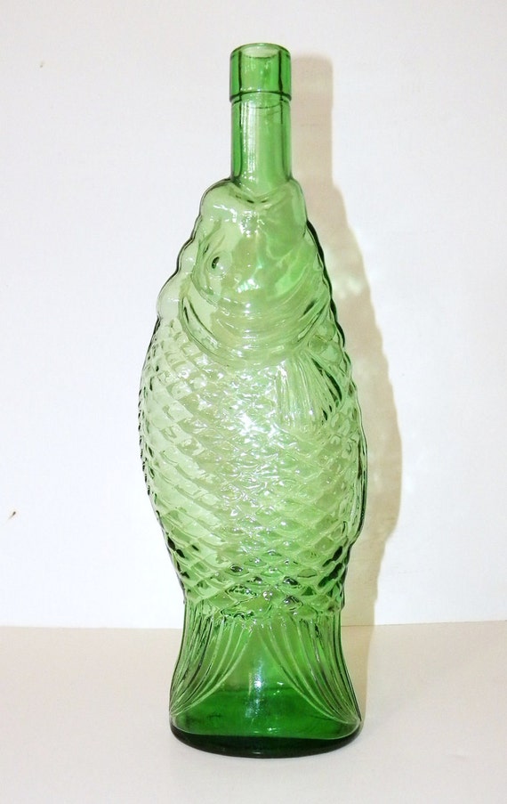 RESERVED for Sheryl: Green Glass Fish Shaped Wine Bottle 13