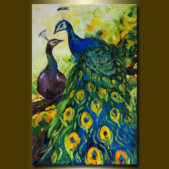 Items similar to Original Peacock Oil Painting Textured Palette Knife ...