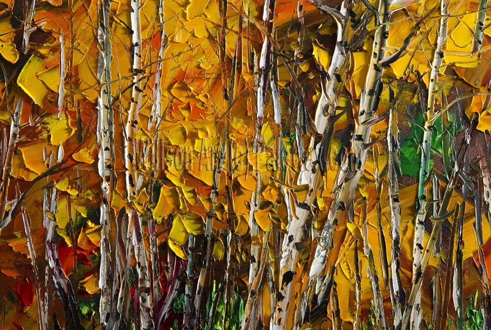 Original Birch Landscape Tree Painting Textured Palette Knife