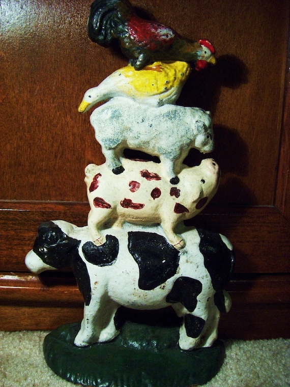 Vintage Cast Iron 5 Stacked Farmyard Animal Door Stop