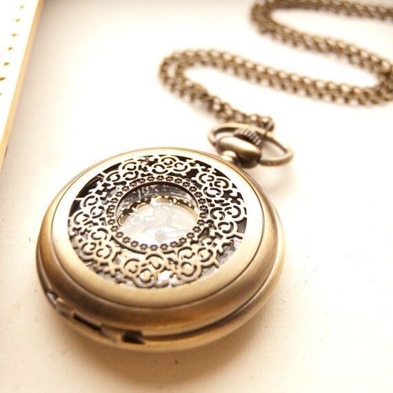 SALE......... Antiqued Pocket Watch NECKLACE Back from