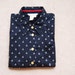 Vintage Navy Anchor Prints Blouse with Golden Buttons and Chest Pocket