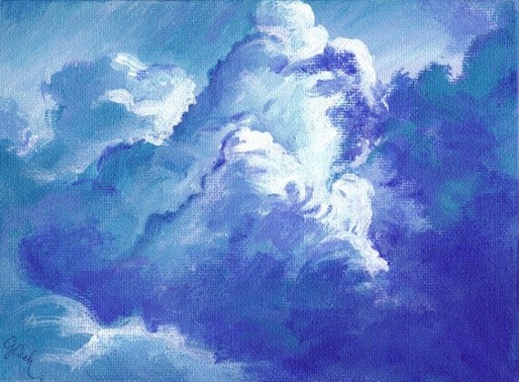 Blue Skies A4 Fine Art Skyscape Clouds Painting Print