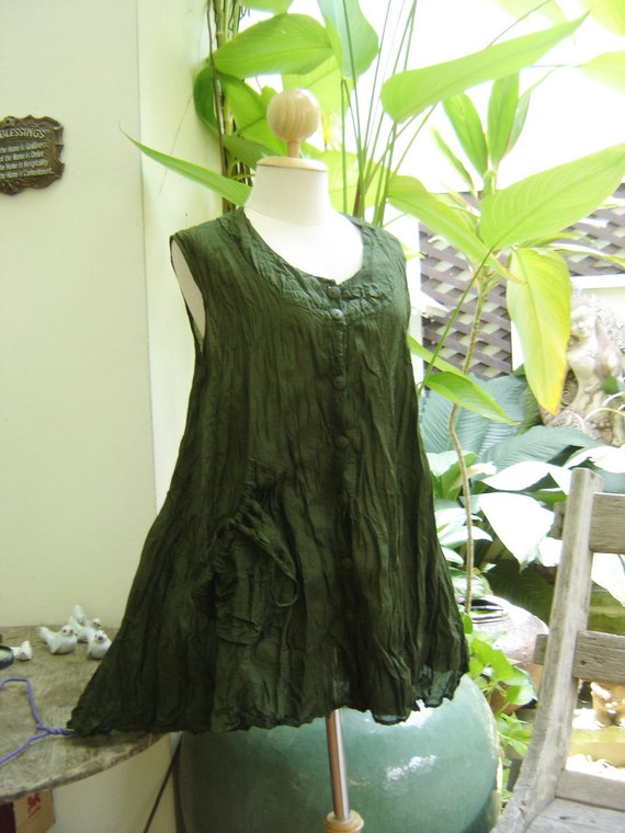 Sleeveless Cotton Top Olive Green