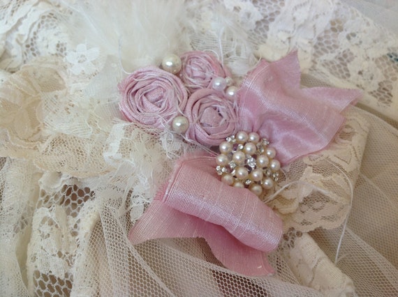 ivory and baby pink shabby chic headband ivory and baby pink shabby chic headband