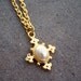 Florence - Vintage Etruscan 1980s Gold Cross Necklace with Luxurious Faux Pearl