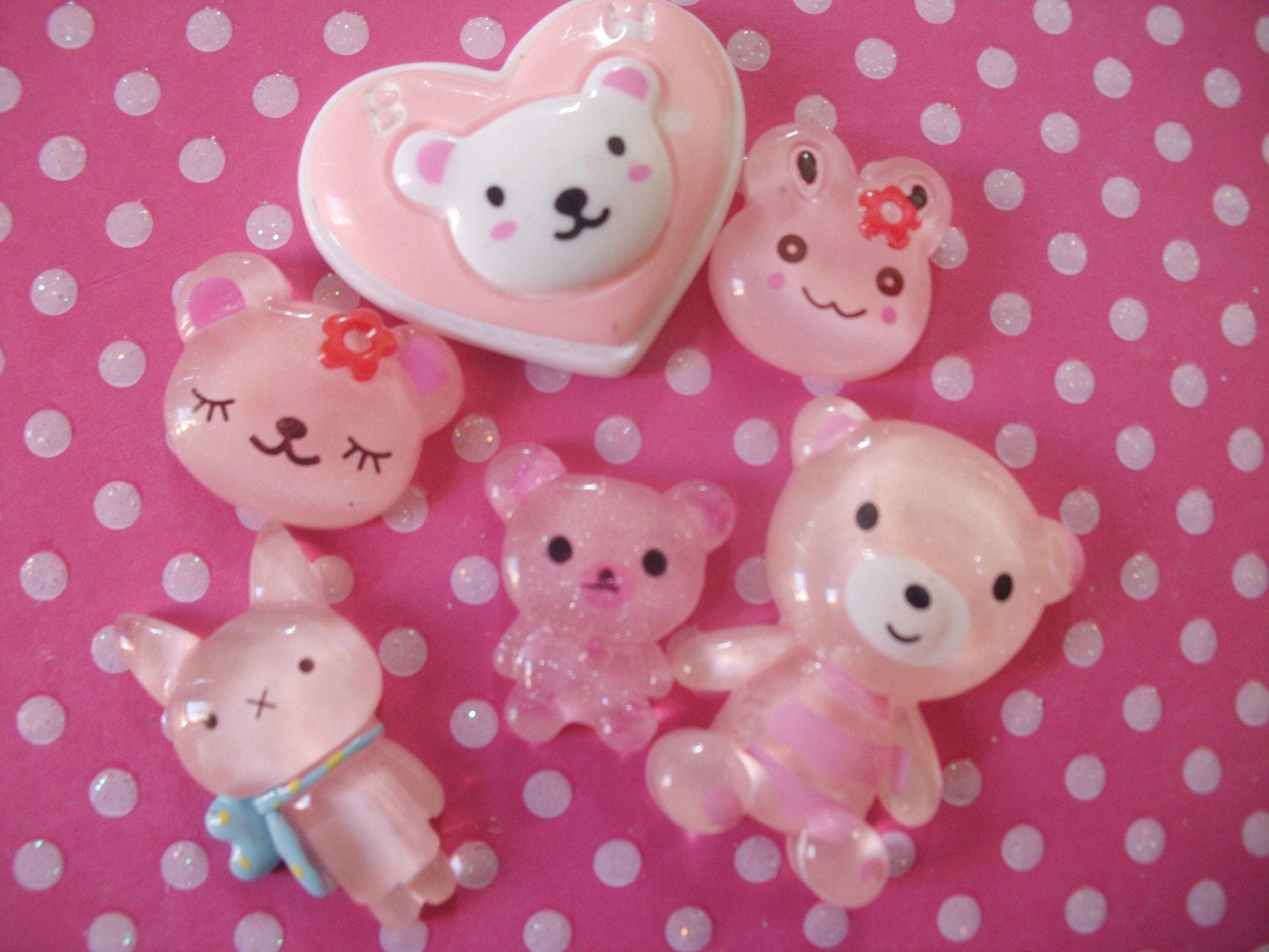 Kawaii cute animal  cabochon mix Pastel  pink  6pcs