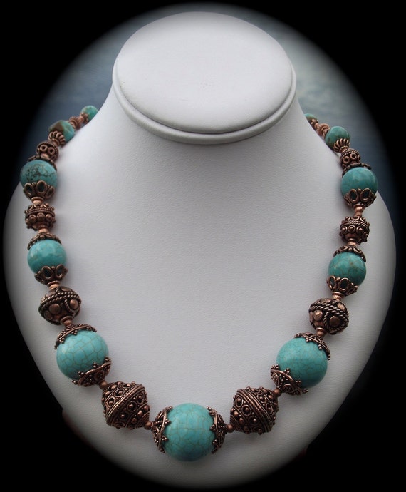 Turquoise Stone Necklace with Veined Round by thejeweledmink