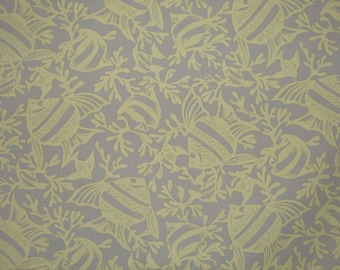 SPECIAL--Beige with Yellow Fish Print Stretch Cotton Fabric-One Yard