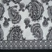 REMNANT--White and Black Paisley Border Print Cotton with Stretch Fabric--1&7/8 Yards