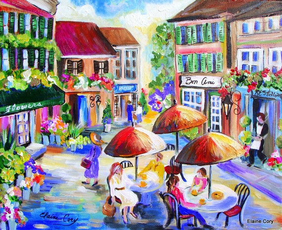 PARIS Street CAFE France Original painting 16 by ElainesHeartsong