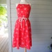 1970's Red Sun Dress with White Flowers -- Size S