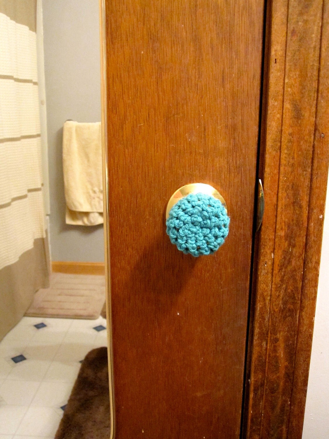 Aqua Crochet Door Knob Cover