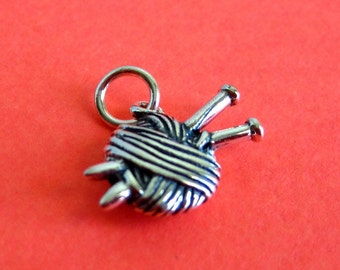 Sterling Silver Yarn and Needles Charm