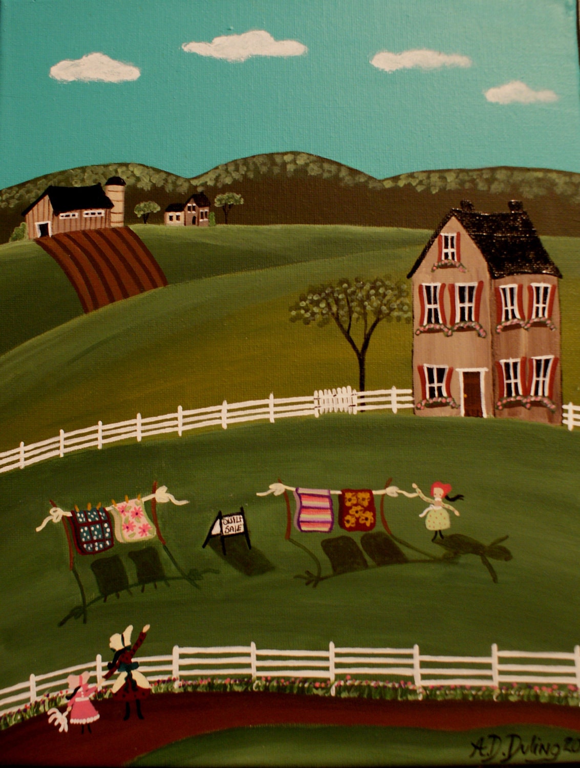 Original Folk Art Painting Quilt sale by A.D.
