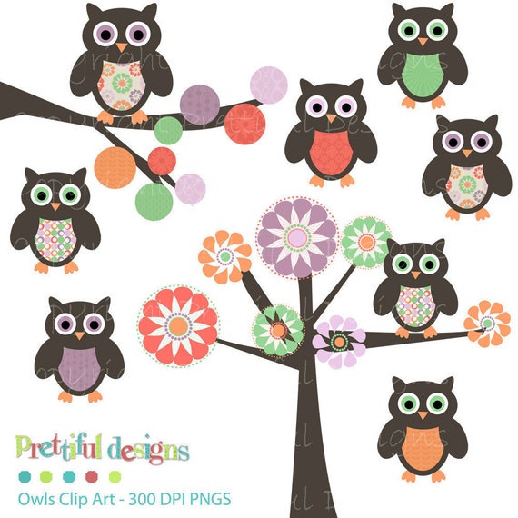 Items similar to Owl Clip Art for Digital Scrapbooking, Invitations ...