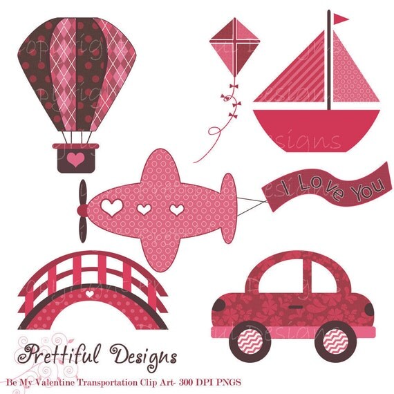 Valentine Transportation Clip Art for Digital Scrapbooking, Invitations, Paper Goods, Card Making - Be My Valentine Il_570xn
