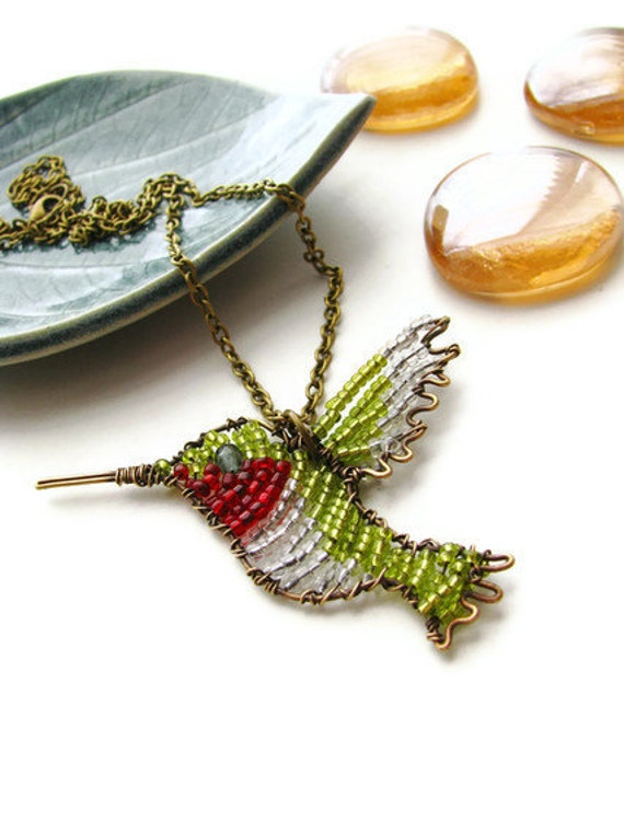 Brass Wire Hummingbird Necklace OOAK Oliver the by heversonart