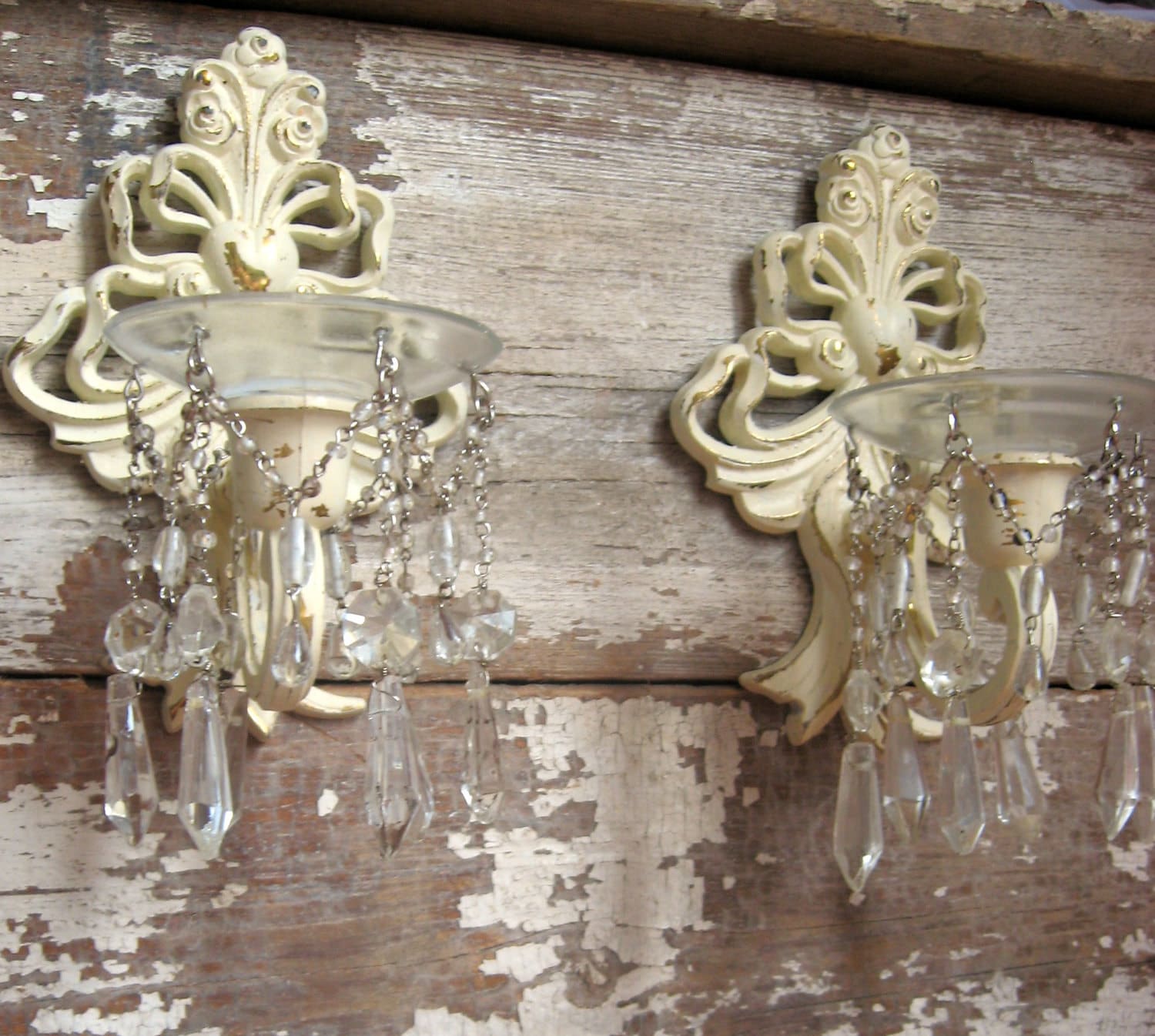 Shabby Chic Wall Sconces Elegant Crystal by smallVintageAffair
