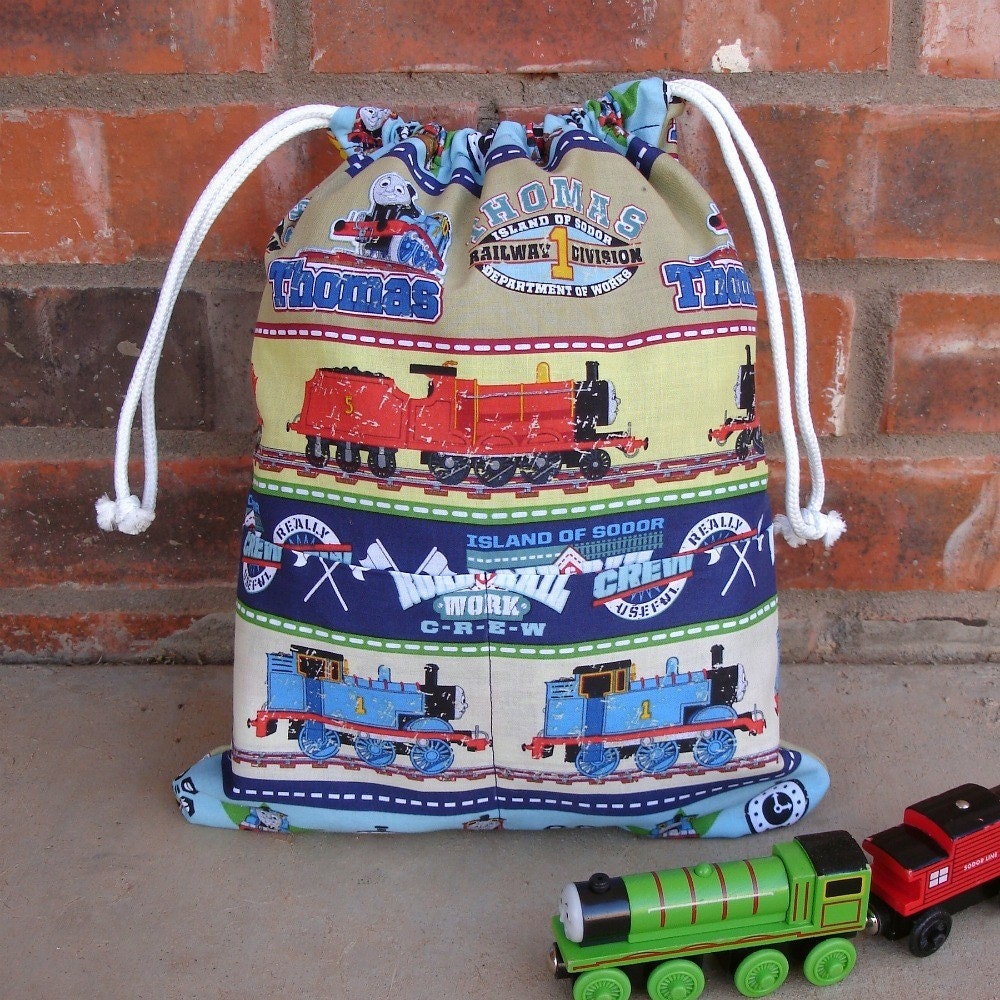 MEDIUM DRAWSTRING BAG Thomas the Train Fabric with 2 Outside