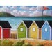 PAINTING ORIGINAL Folk Art Abstract Beach Huts Modern Landscape Colorful Contemporary Fine Artwork by Cathy Horvath Buchanan 11x14