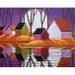 ORIGINAL Painting Folk Art Purple Night Stars & Cottages Modern Moon Abstract Landscape Fine Artwork by Cathy Horvath Buchanan 16x20