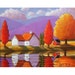 PAINTING ORIGINAL Folk Art Purple Mountain Cottage Trees Modern Colorful Abstract Landscape Fine Artwork by Cathy Horvath Buchanan 16x20