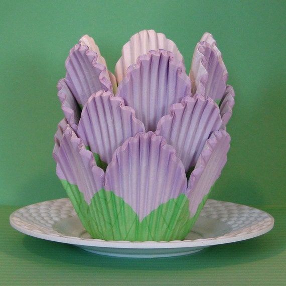40 Purple Tulip Cupcake Liners Wrappers Baking Cups