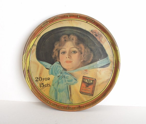 Items similar to Vintage 70s Satin Cigarette Advertising Serving Tray ...