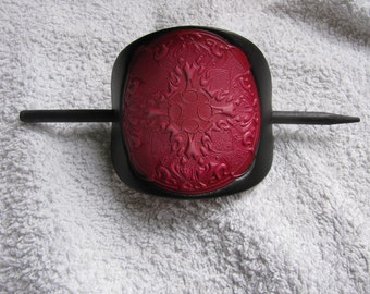 Leather Hair Barrette..Large Size Mandalla